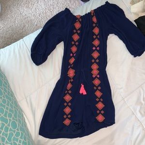 Navy blue romper with diamond pattern